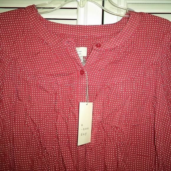 NEW! A NEW DAY LONG SLEEVE BUTTON UP TOP PINK/WHITE POLKA DOT-WOMENS SIZE XL - Picture 3 of 4